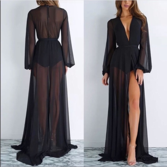 Intimates & Sleepwear Black Long Sheer Duster Hollywood Glam Robe